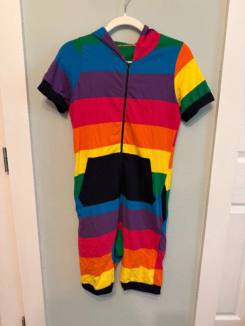 Pride Rainbow Striped Hooded Romper One-Piece Lounge Jumpsuit